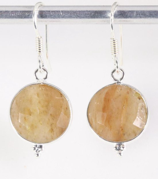 Fijne ronde zilveren oorbellen met gouden rutielkwarts afbeelding 1