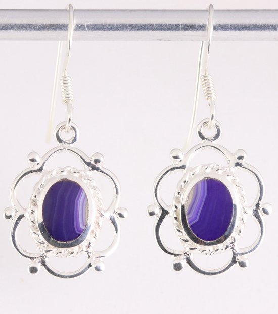 Opengewerkte zilveren oorbellen met paarse agaat afbeelding 1