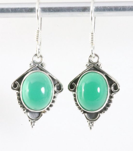 Bewerkte zilveren oorbellen met nefriet jade afbeelding 1