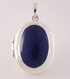 Ovaal hoogglans zilveren medaillon met lapis lazuli afbeelding 1