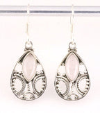 Opengewerkte zilveren oorbellen met rozenkwarts afbeelding 1