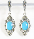 Zilveren oorstekers met blauwe turkoois en marcasiet afbeelding 1