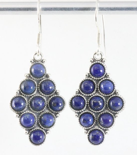 Bewerkte zilveren oorbellen met lapis lazuli afbeelding 1