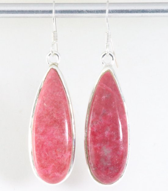 Lange zilveren oorbellen met roze thuliet afbeelding 1