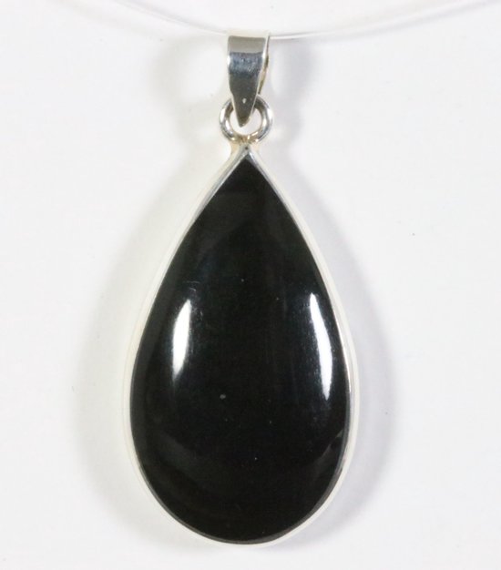 Druppelvormige zilveren hanger met onyx afbeelding 1