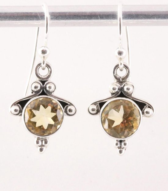 Fijne bewerkte zilveren oorbellen met citrien afbeelding 1