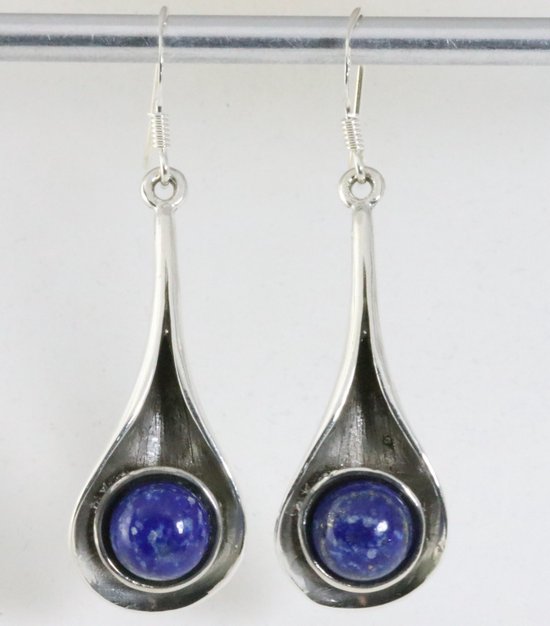 Lange druppelvormige zilveren oorbellen met lapis lazuli afbeelding 1