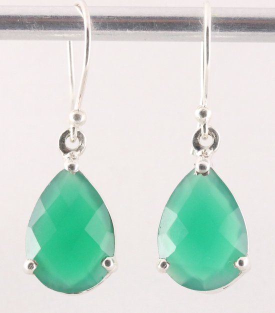 Zilveren oorbellen met groene onyx afbeelding 1