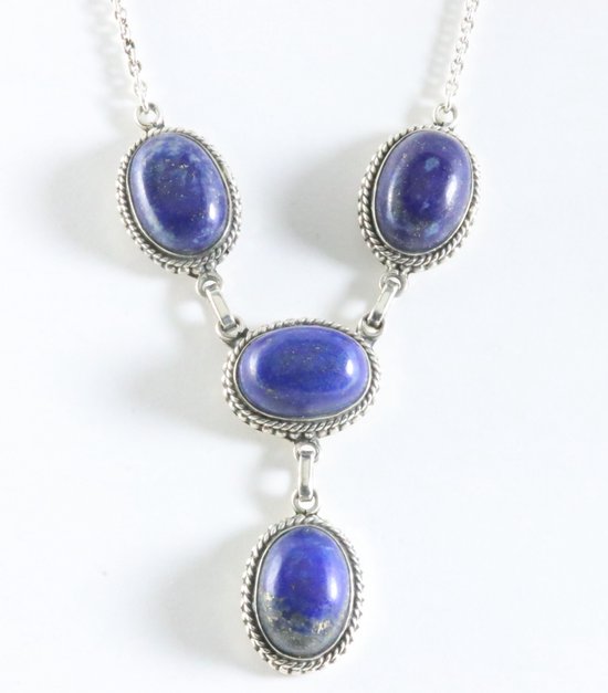 Bewerkte zilveren ketting met lapis lazuli afbeelding 1