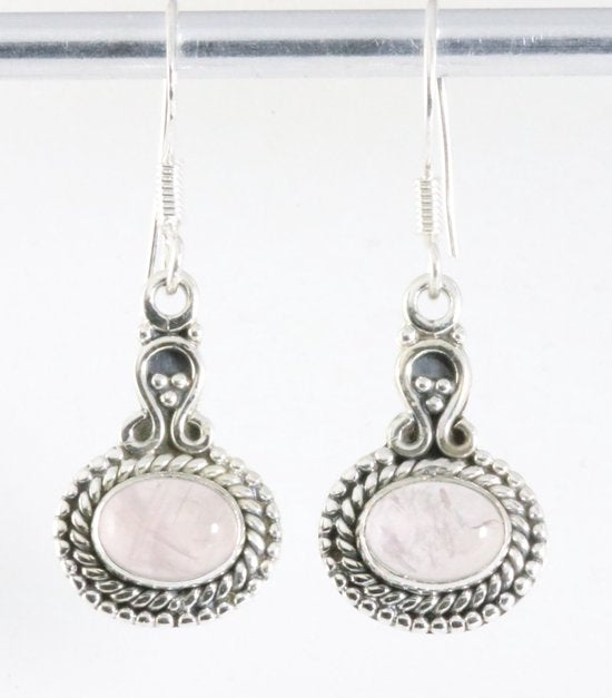 Bewerkte zilveren oorbellen met rozenkwarts afbeelding 1