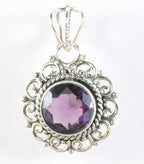 Ronde opengewerkte zilveren hanger met amethist afbeelding 1
