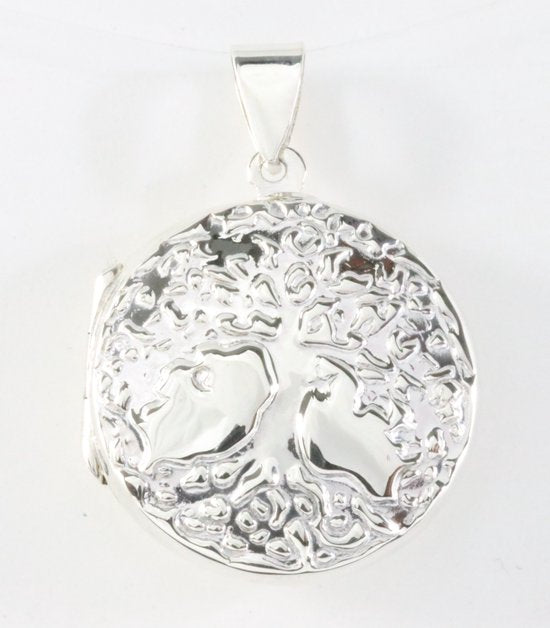 Rond zilveren medaillon met levensboom afbeelding 1