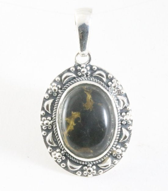 Bewerkte zilveren hanger met zwarte koperturkoois afbeelding 1