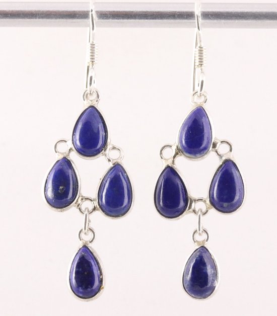 Lange fijne zilveren oorbellen met lapis lazuli afbeelding 1