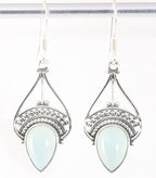 Opengewerkte zilveren oorbellen met aqua chalcedoon afbeelding 1