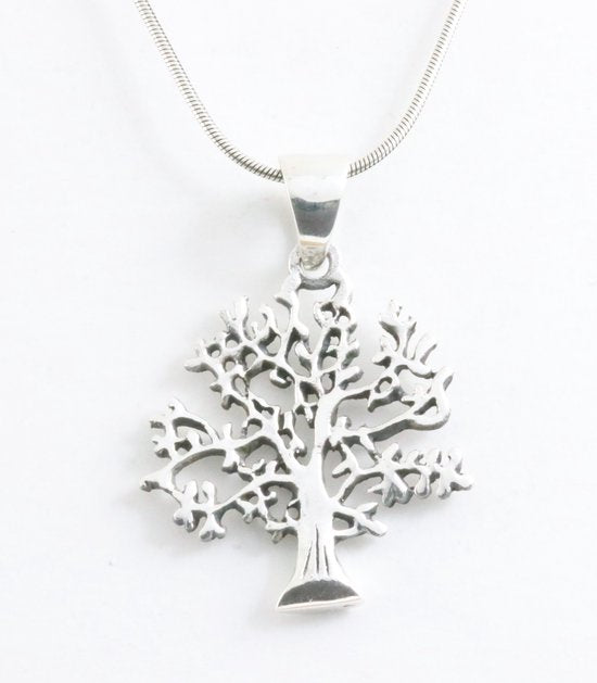 Fijne zilveren levensboom hanger aan ketting afbeelding 1