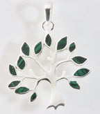 Grote zilveren levensboom hanger met malachiet afbeelding 1