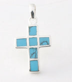 Zilveren kruishanger met blauwe turkoois afbeelding 1