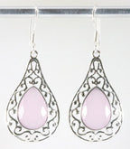 Opengewerkte zilveren oorbellen met rozenkwarts afbeelding 1