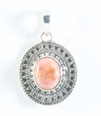 Bewerkte ovale zilveren hanger met rhodochrosiet afbeelding 1