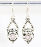 Fijne opengewerkte zilveren oorbellen met rozenkwarts afbeelding 1