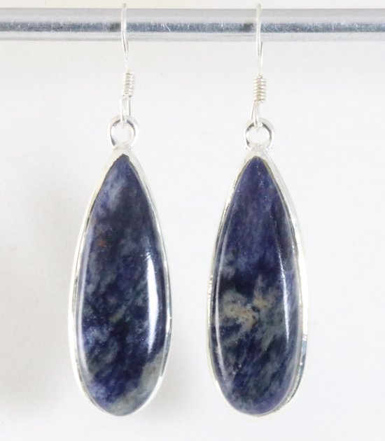 Lange zilveren oorbellen met sodaliet afbeelding 1