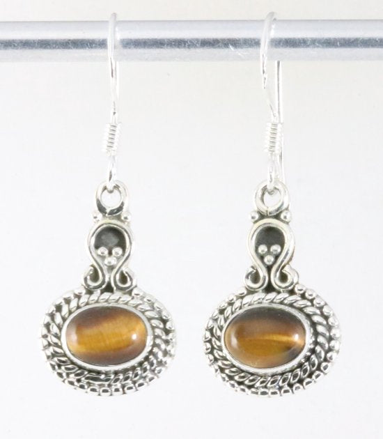 Bewerkte zilveren oorbellen met tijgeroog afbeelding 1
