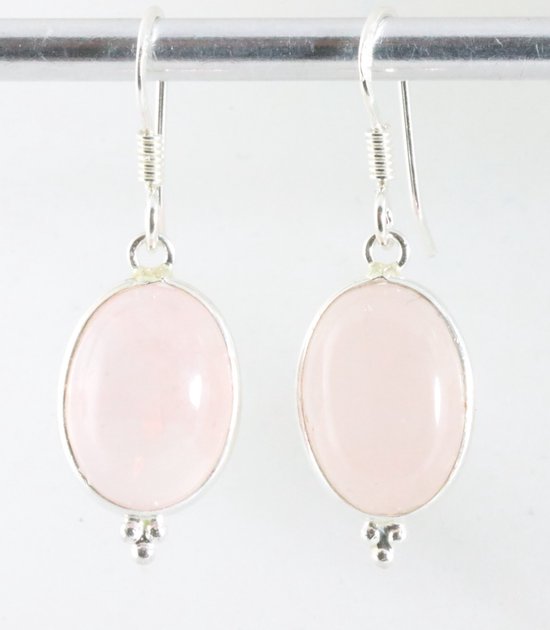 Fijne zilveren oorbellen met rozenkwarts afbeelding 1