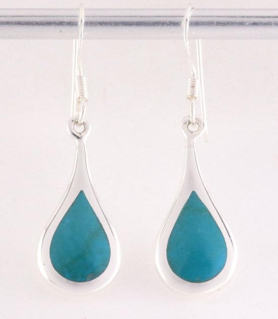 Druppelvormige zilveren oorbellen met chrysocolla afbeelding 1