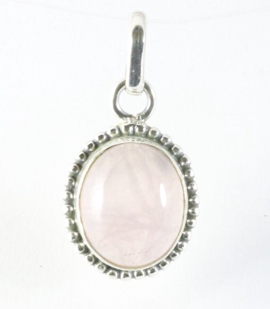 Fijne bewerkte ovale zilveren hanger met rozenkwarts afbeelding 1