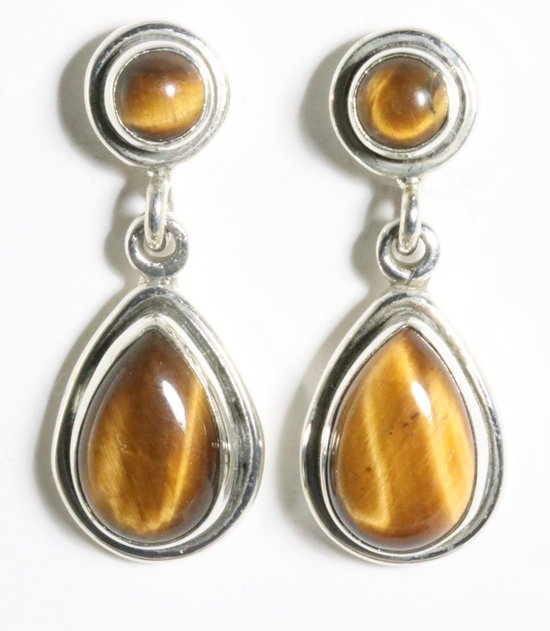 Zilveren oorstekers met tijgeroog afbeelding 1