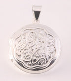 Rond bewerkt zilveren medaillon met bloemgravering afbeelding 6