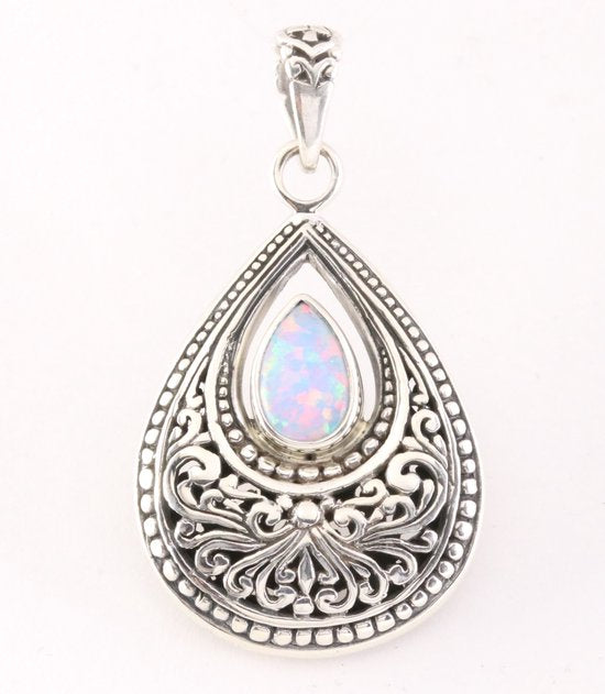 Bewerkte druppelvormige zilveren hanger met Australische opaal afbeelding 1