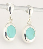 Hoogglans zilveren oorstekers met groene turkoois afbeelding 1