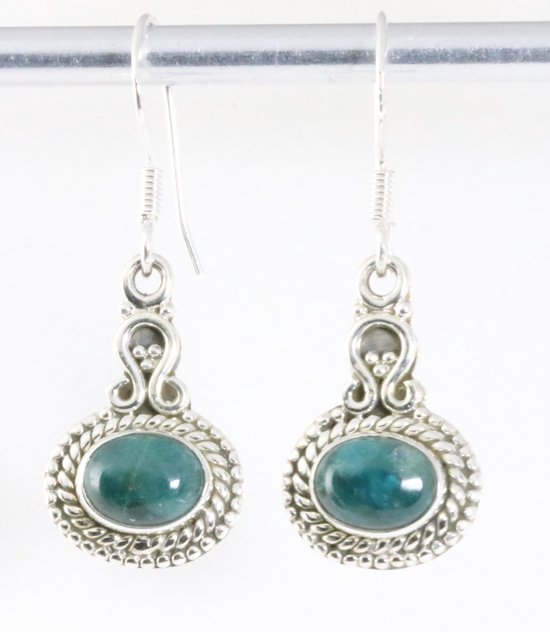 Bewerkte zilveren oorbellen met apatiet afbeelding 1