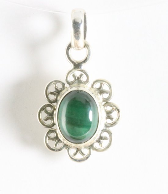 Fijne opengewerkte zilveren hanger met malachiet afbeelding 1
