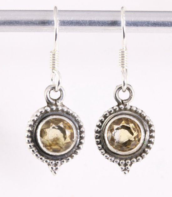 Fijne bewerkte ronde zilveren oorbellen met citrien afbeelding 1