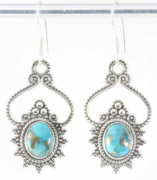 Bewerkte zilveren oorbellen met blauwe koperturkoois afbeelding 1