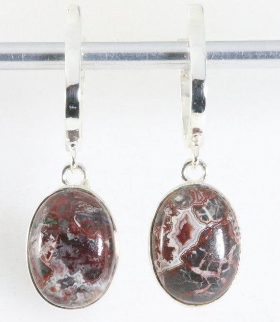 Hoogglans zilveren oorbellen met turitella agaat afbeelding 1
