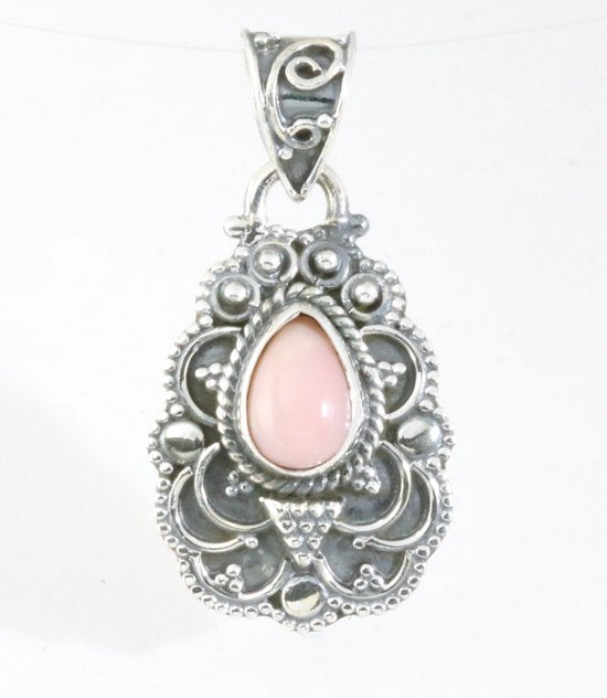 Traditionele bewerkte zilveren hanger met roze opaal afbeelding 1