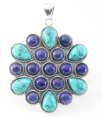 Traditionele bewerkte zilveren hanger met lapis lazuli en turkoois afbeelding 1