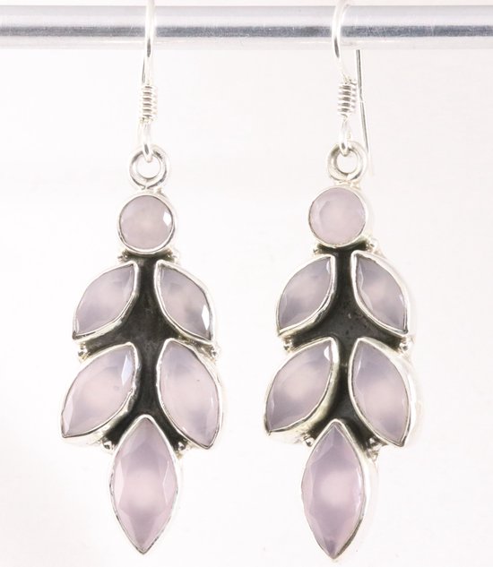 Lange zilveren oorbellen met rozenkwarts afbeelding 1
