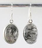 Ovale zilveren oorbellen met zwarte rutielkwarts afbeelding 1