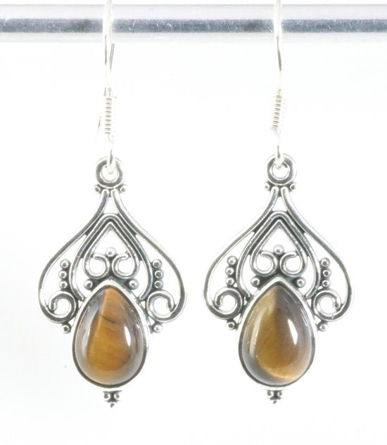 Opengewerkte zilveren oorbellen met tijgeroog afbeelding 1