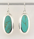 Ovale zilveren oorbellen met groene turkoois afbeelding 1