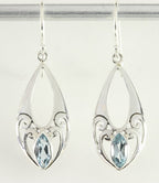 Opengewerkte zilveren oorbellen met blauwe topaas afbeelding 1