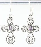 Opengewerkte kruisvormige zilveren oorbellen met amethist afbeelding 1