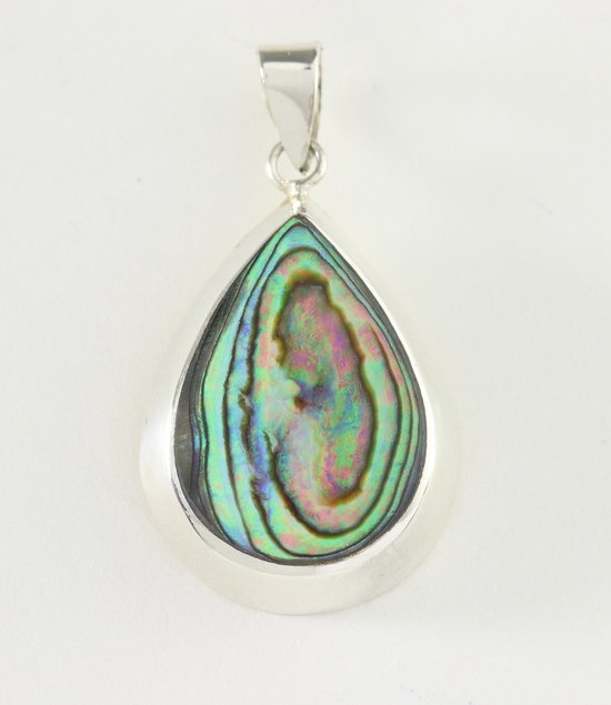 Druppelvormige zilveren hanger met abalone schelp afbeelding 1
