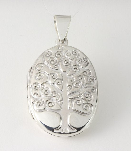 Ovaal zilveren medaillon met levensboom afbeelding 1