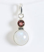 Fijne zilveren hanger met regenboog maansteen en granaat afbeelding 1
